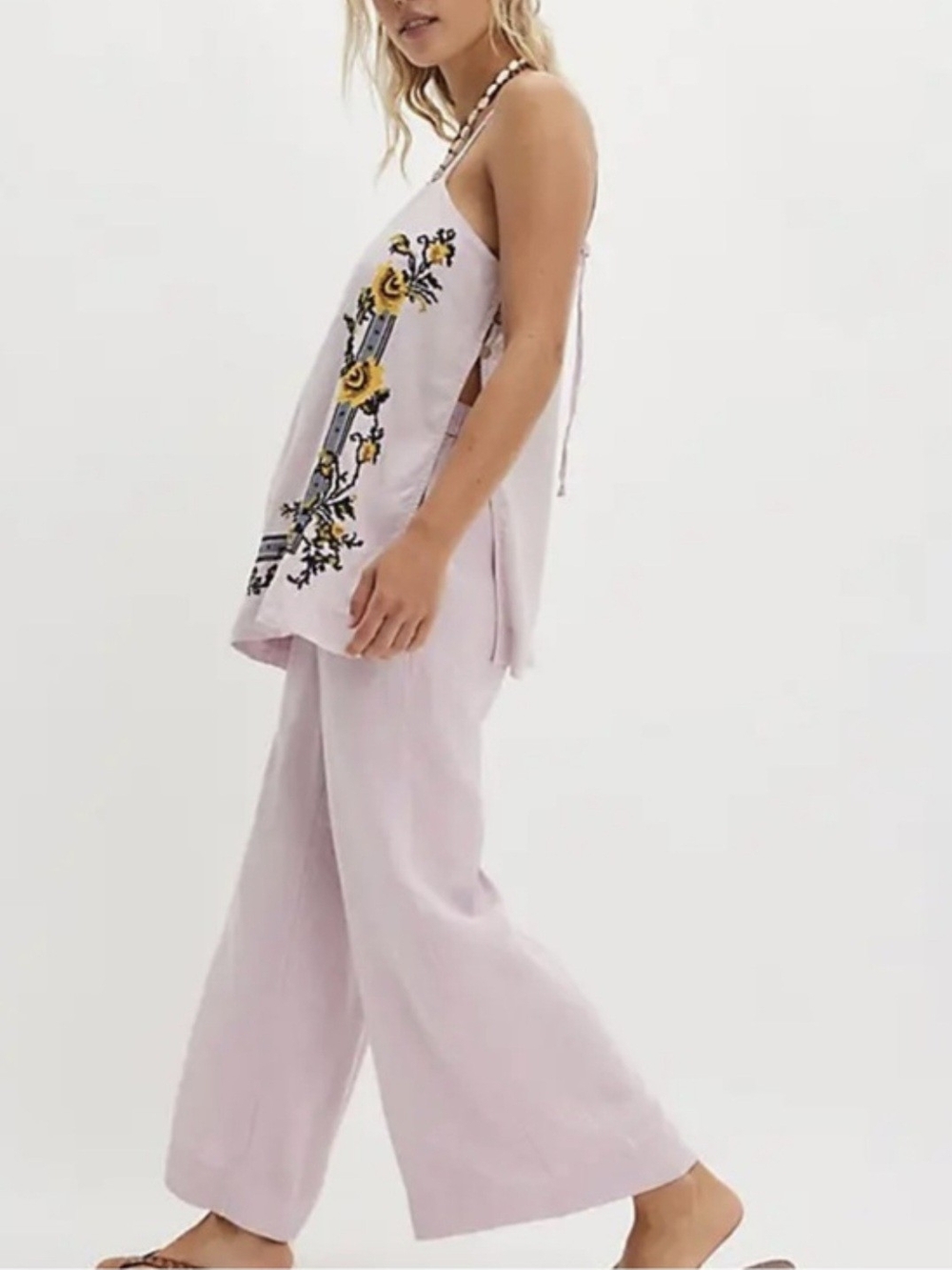 NWT Free People Sightseer Embroidered Linen Set- Lilac Combo Size Medium - Picture 2 of 9